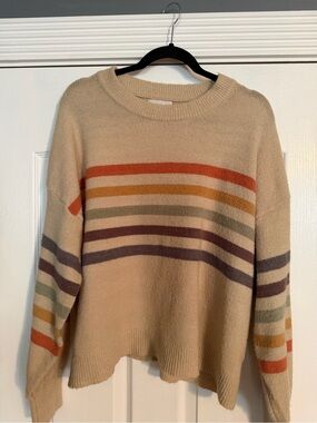 BE COOL Beige Crewneck Sweater with Multicolor Stripes